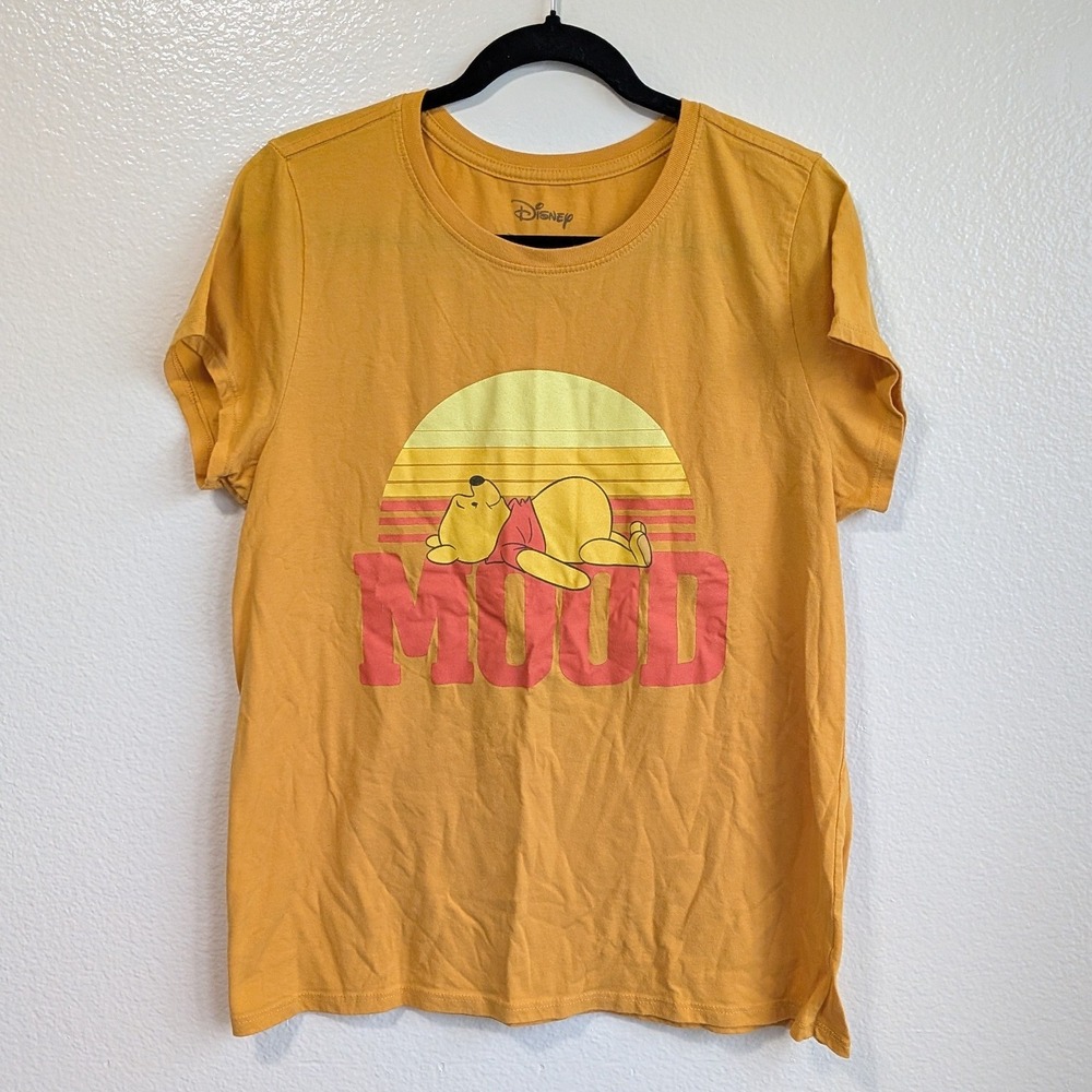 Disney Winnie the Pooh Mood Graphic Short Sleeve T-Shirt Marigold Yellow XL‎